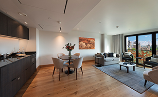 luxury hotel bedroom in London - blue orchid